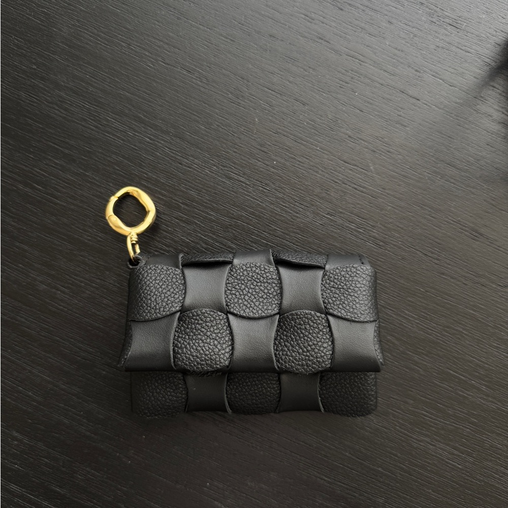 Polene Neiti wallet Black Woven Leather Keychain